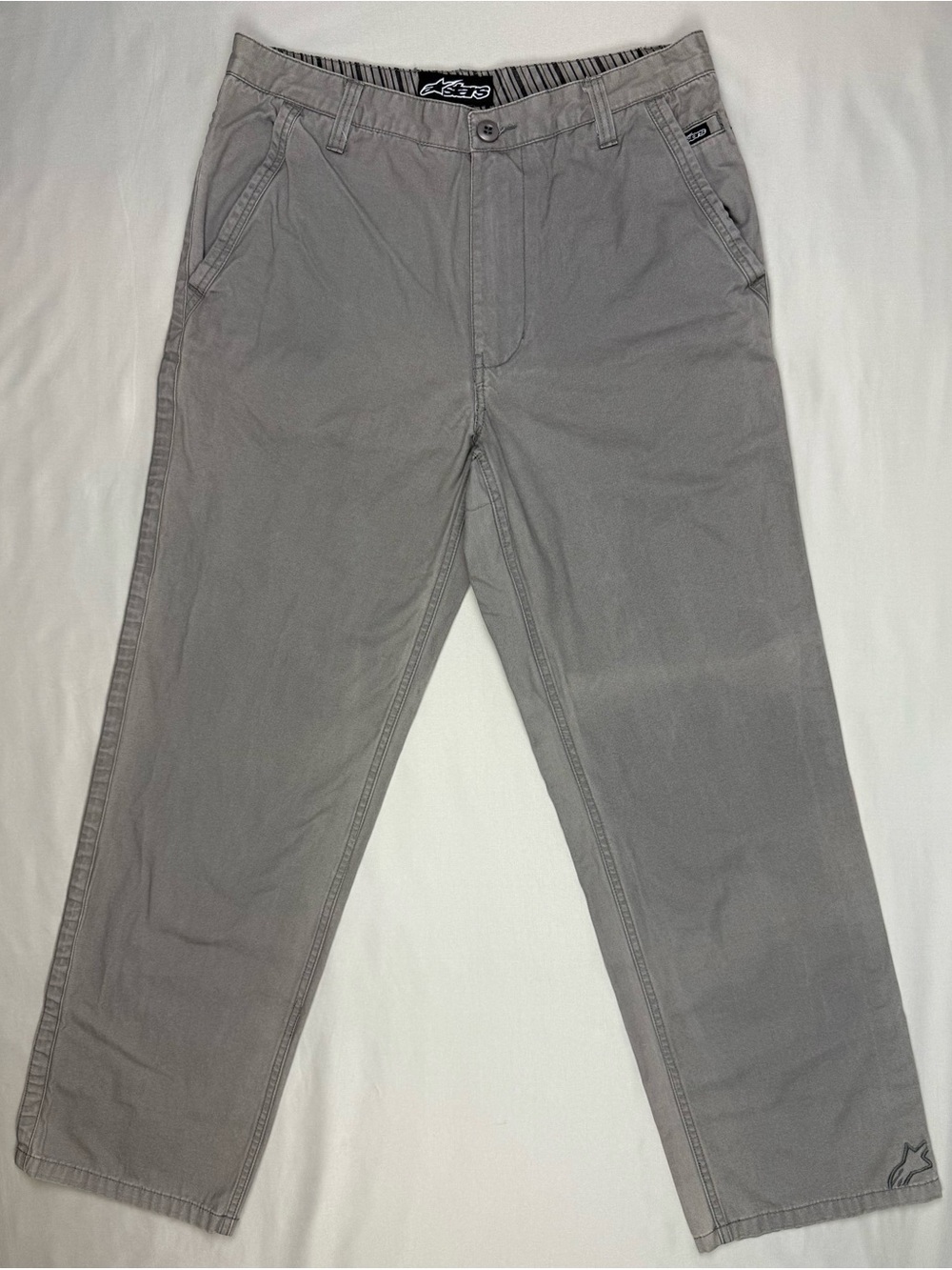 Vtg Y2K Alpinestars Mens Chino Pants 32 x 31 Grey Distressed Loose Fit C7